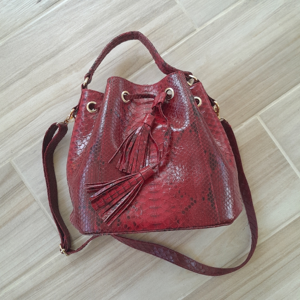 NEW Grand pelle collection red real python handbag